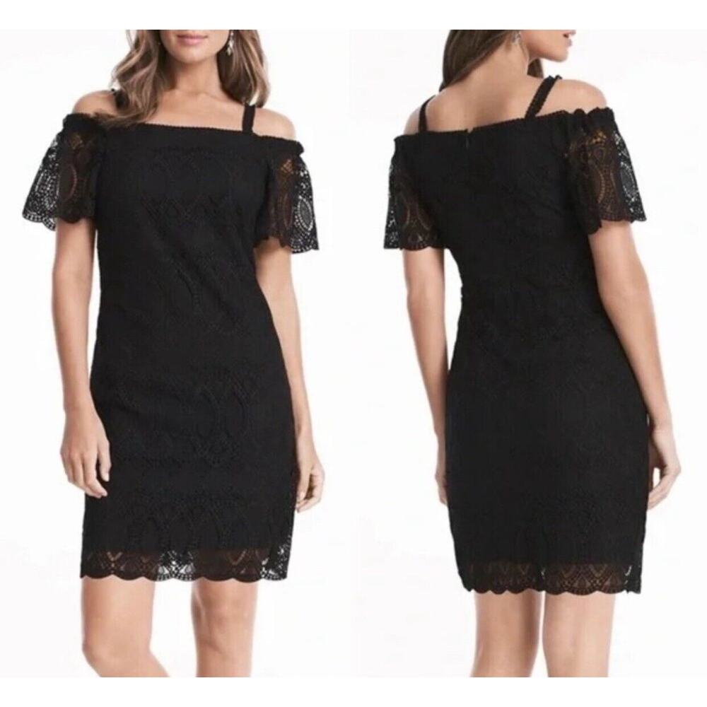 White House Black Market Black Off-Shoulder Lace Mini Dress